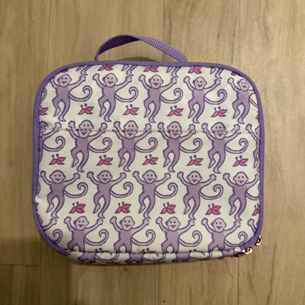 roller rabbit x pottery barn teen monkey print lunch box purple